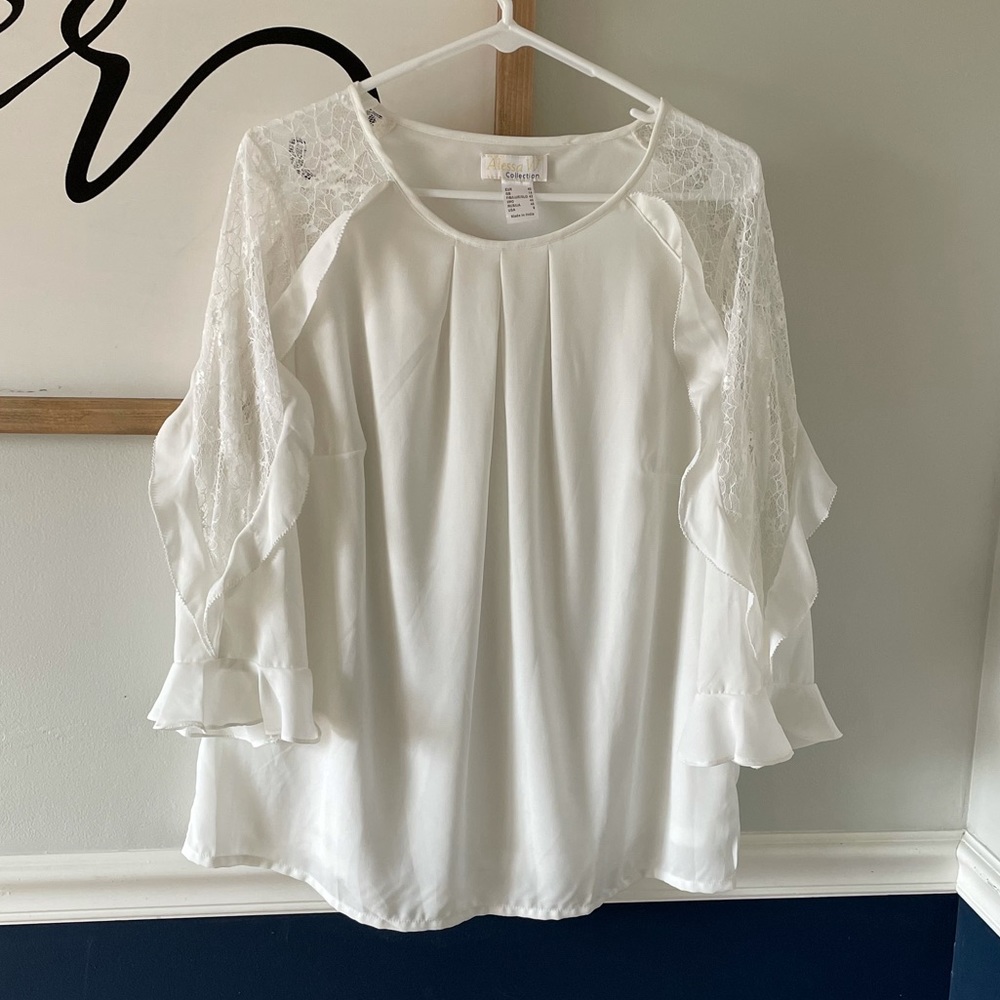 Aleesa W. Collection Lace Ruffle Sleeve Bl…